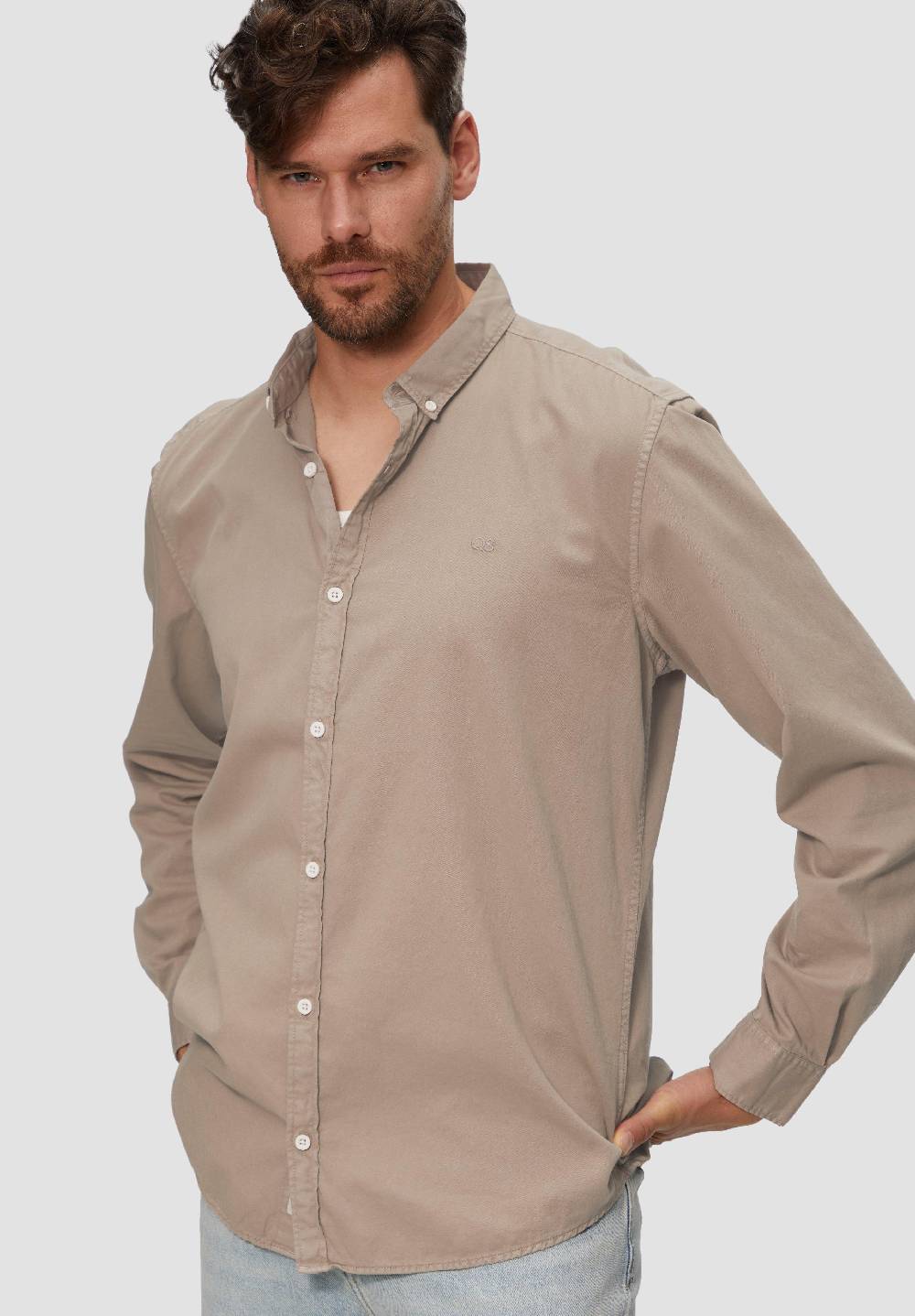 S.Oliver Garment Washed Hemd mit Logo-Stickerei Blitzangebot