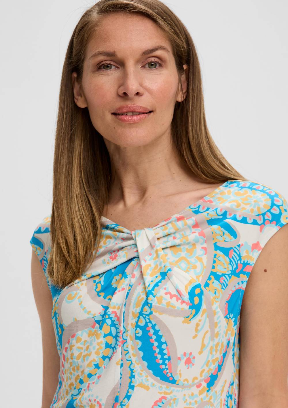 S.Oliver Ärmelloses Kleid mit All-over-Print und Knoten-Detail 50% Rabatt mit kostenlosem Versand