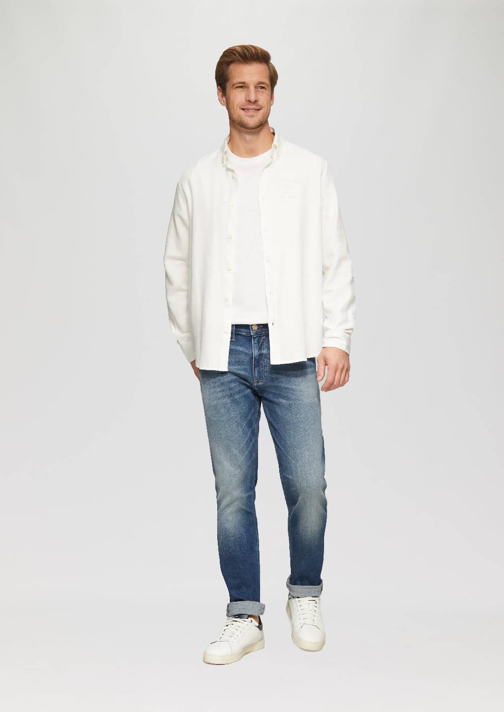 S.Oliver Regular Fit: Strukturiertes Baumwollhemd mit Button-down-Kragen Clearance-Verkauf