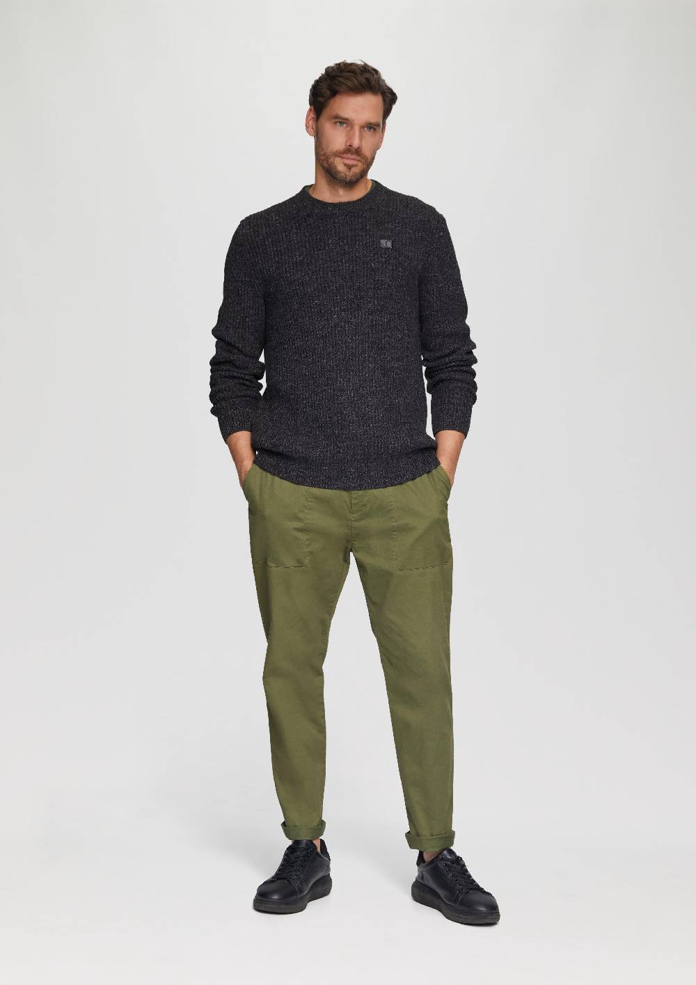 S.Oliver Melierter Pullover mit Patentmuster und Crew Neck Großer Ausverkauf