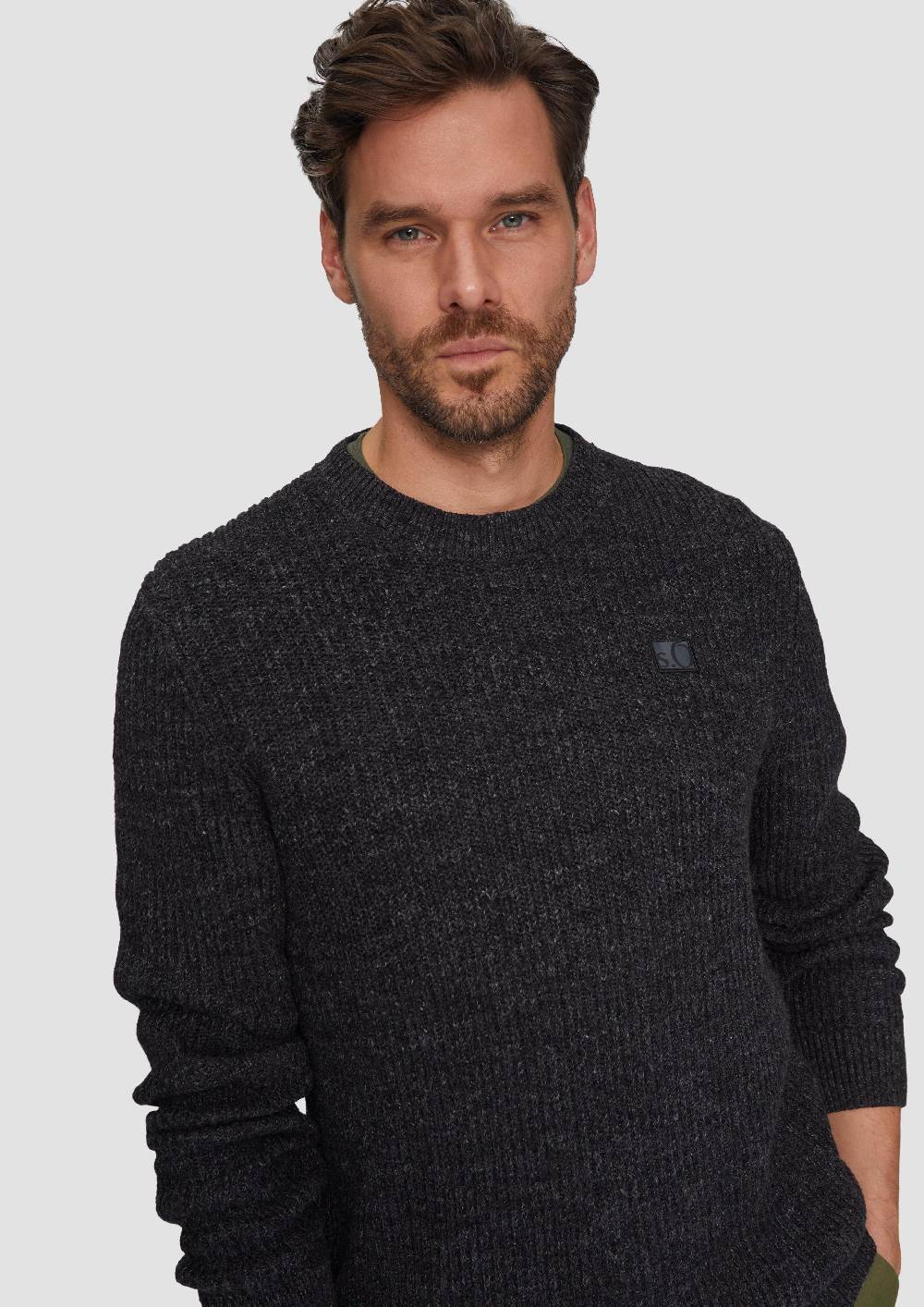 S.Oliver Melierter Pullover mit Patentmuster und Crew Neck Großer Ausverkauf