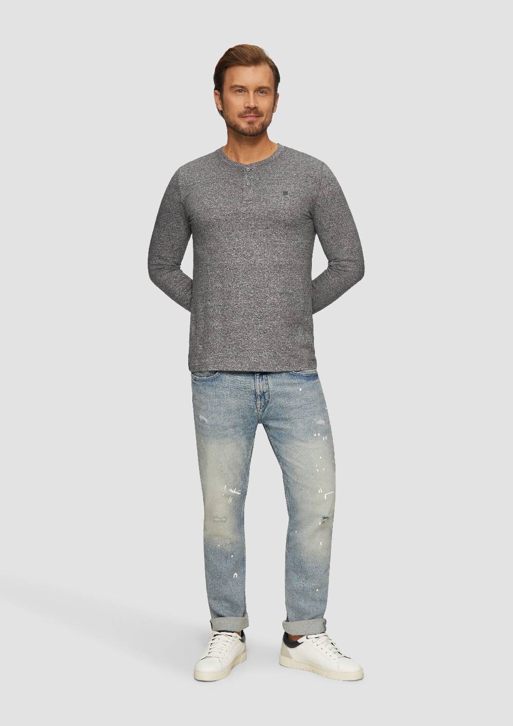S.Oliver Meliertes Longsleeve mit Henley-Ausschnitt Preisnachlass