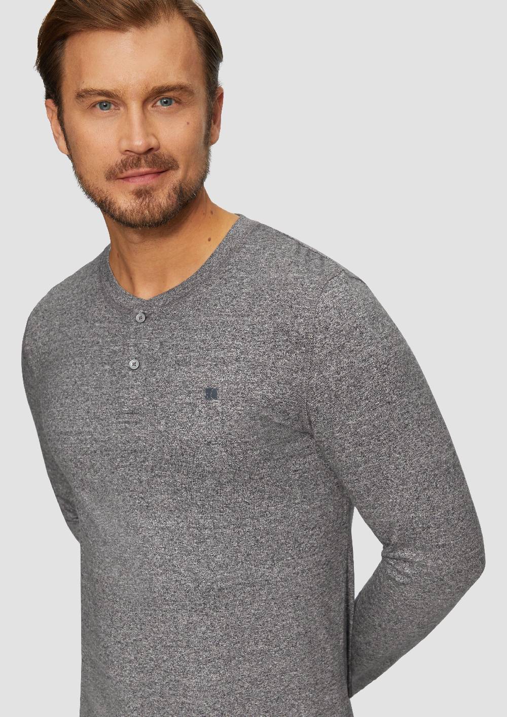 S.Oliver Meliertes Longsleeve mit Henley-Ausschnitt Preisnachlass
