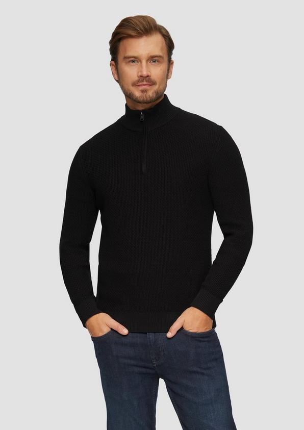 S.Oliver Strukturierter Strickpullover mit Troyerkragen Kostenlose Rückgabe