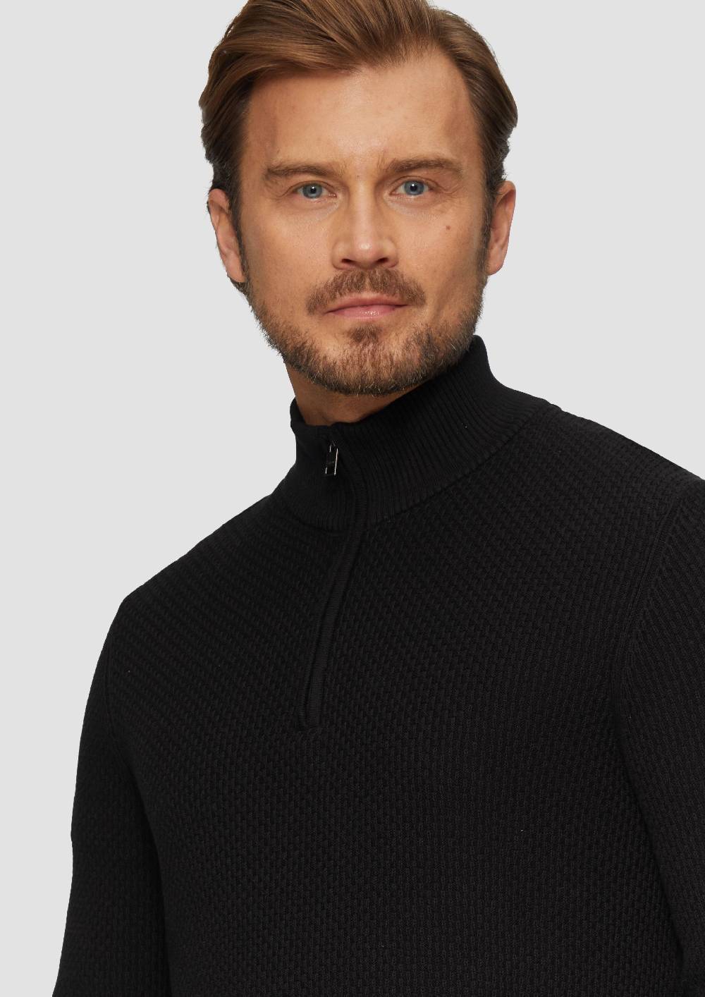 S.Oliver Strukturierter Strickpullover mit Troyerkragen Kostenlose Rückgabe
