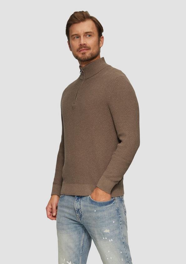 S.Oliver Strukturierter Strickpullover mit Troyerkragen Begrenzte Freigabe