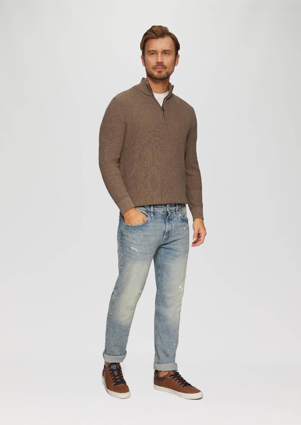 S.Oliver Strukturierter Strickpullover mit Troyerkragen Begrenzte Freigabe