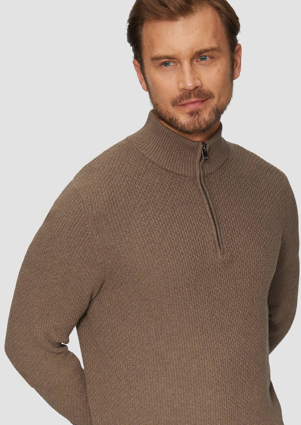S.Oliver Strukturierter Strickpullover mit Troyerkragen Begrenzte Freigabe