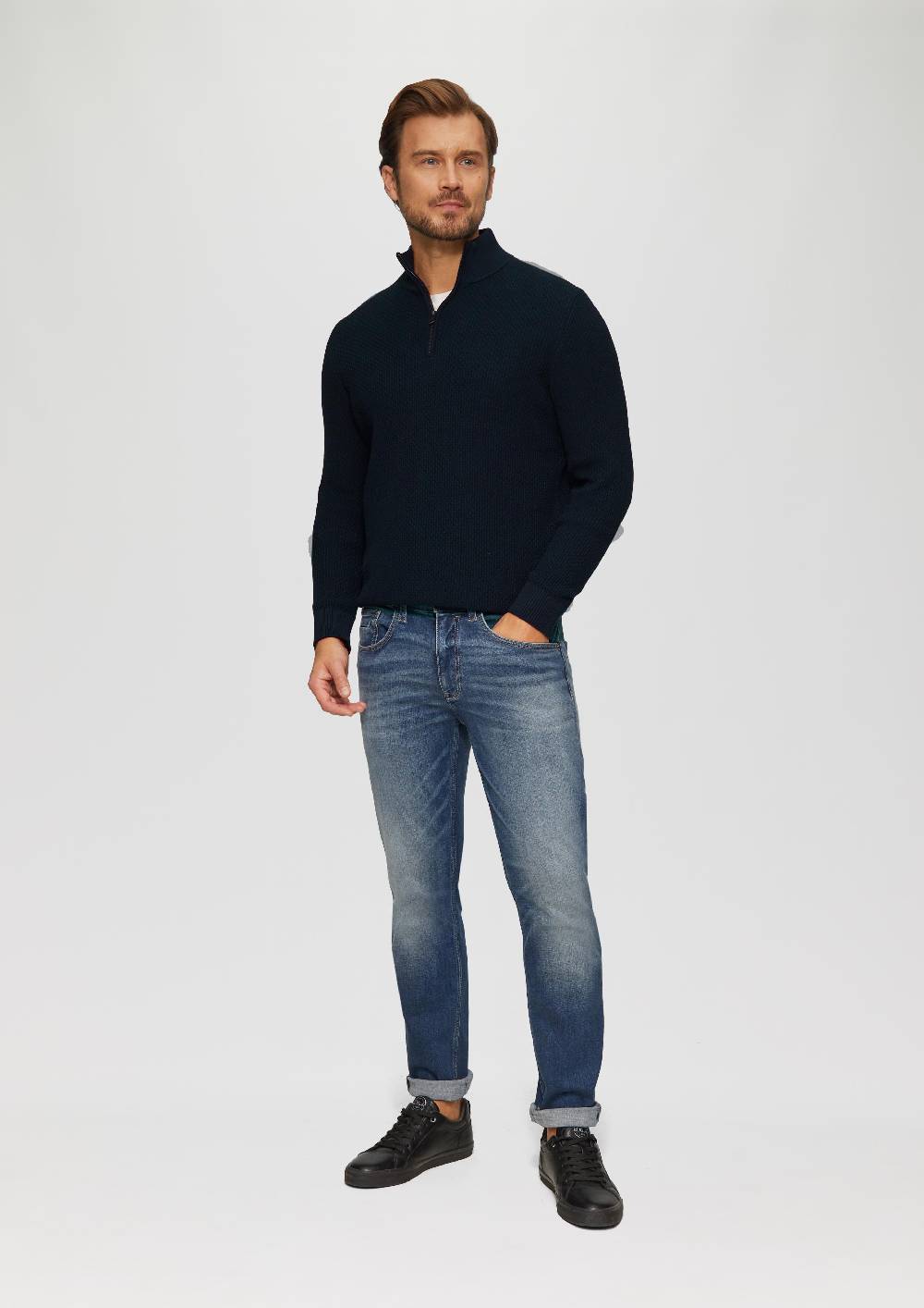 S.Oliver Strukturierter Strickpullover mit Troyerkragen Letzte 3 Tage