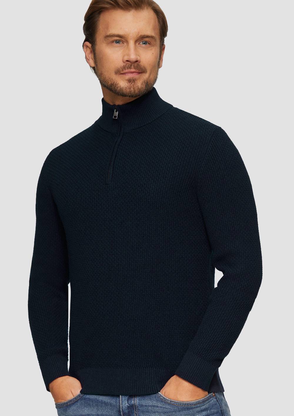 S.Oliver Strukturierter Strickpullover mit Troyerkragen Letzte 3 Tage